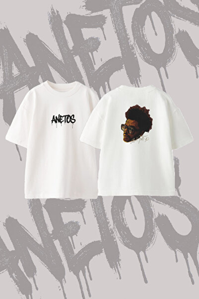 Anetos The Weeknd_79 Design Back Printed Cotton White Oversize T-Shirt