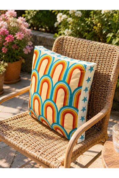 Homeilla Husă de pernă decorativă cu model curcubeu retro și margini în formă...