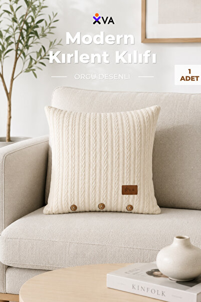 XVA 100% Cotton 1 Piece Knitted Throw Pillow Cover |   Decorative Buttoned | ...