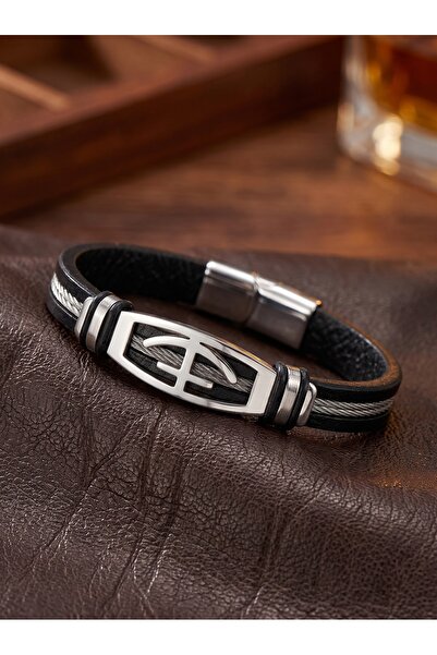 Parmas Design Sailor Anchor Leather Cord Steel Rope Men's Gift Bracelet 01894