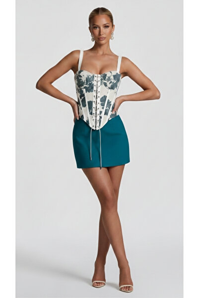 Peony Lingerie TR Kadın Ekru Jakarlı Çiçek Desenli Arkası Fermuarlı Premium K...
