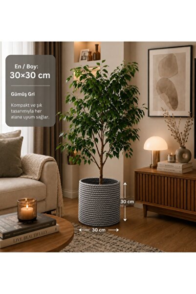 Ckdesign 30x30 cm Hasır Saksı Kılıfı – Dekoratif El Örgüsü Saksı Sepeti – Sal...