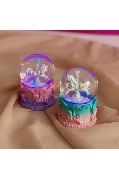 Store Lavly Mini Işıklı Unicorn Kar Küresi 7cm - Camlı, Pillli, Hediye Kar Kü...