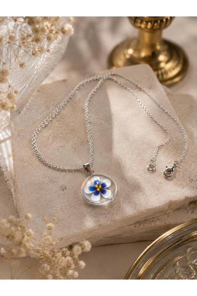 naturel glow Handmade Murano Glass Flower Pendant and Steel Tarnish Resistant Chain