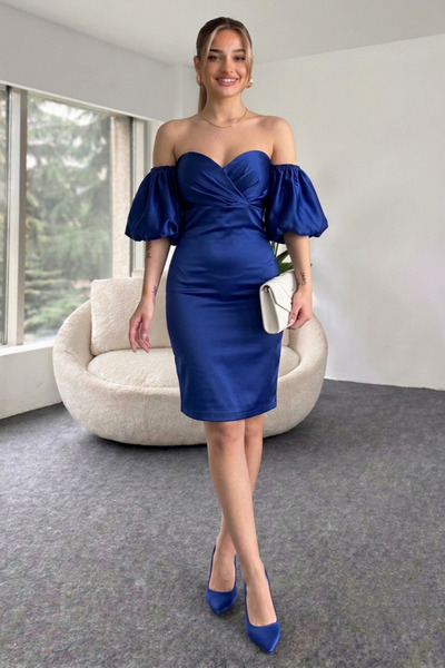 Aysan Moda Bandeau Balloon Sleeve Bodycon Mini Evening Dress