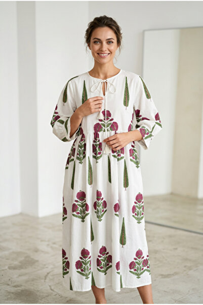 OEM Rochie midi oversize din bumbac imprimat manual