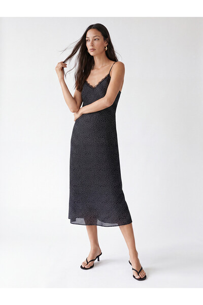 LC Waikiki Nevavm Polka Dot Dress with Lace Detail and Drawstring Straps