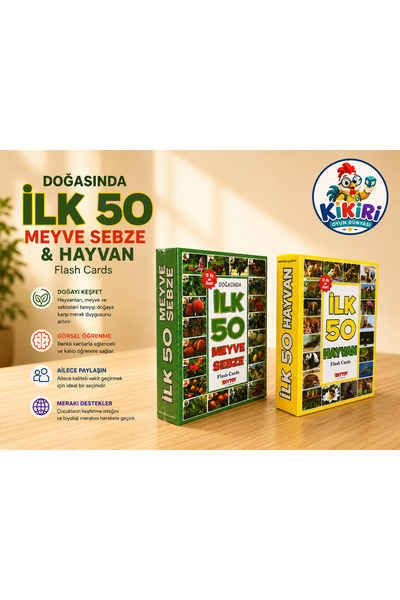 Genel Markalar İlk 50 Meyve Sebze ve İlk 50 Hayvan Flash Kartları Seti | Gerç...