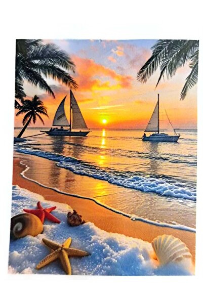 LİVA CRAFT Art & Craft Diamond Mosaic Painting, 30X40 Two Boats on the Coast ...