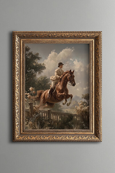 epiqart Elegant Rider and Horse - Vintage Patterned Painting - Thick Model