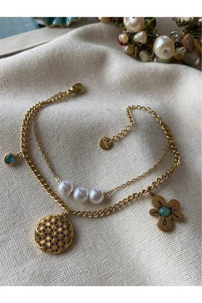Haziran Accessory, Women's Bracelet with Pearl Beads Charm and Steel Extensio...