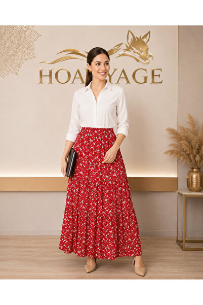 hoaryage Elastic Waist 3-Layer Ruffle Viscose Fabric Skirt, Mevlana Long Cott...