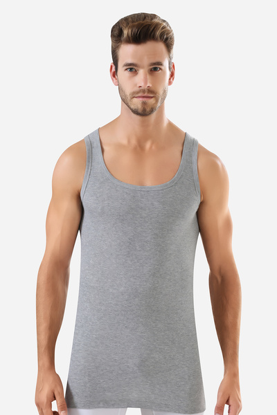 X MODAL Men's Gray Ribbed Undershirt 100% Cotton