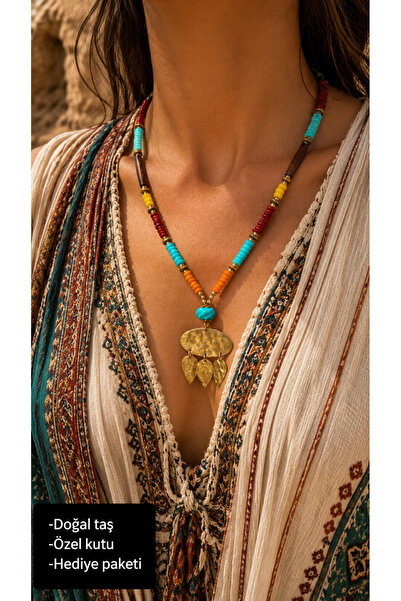 HER ŞEY NOTA www.herseynota.com Bohemian Leaf Design Natural Stone Necklace w...