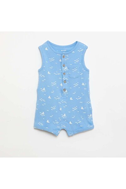 KIABI Ribbed knit short romper BLUE