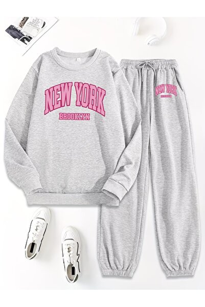macklin Unisex Men Women New York Brooklyn Pink Lettering Printed 3 Thread Cr...