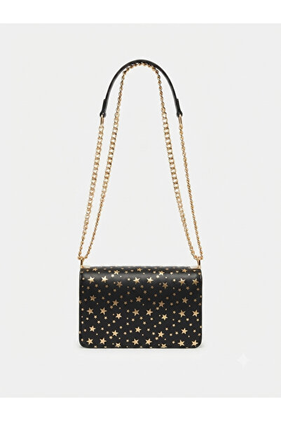 BK Bags & Accessories Black Gold Star Patterned Chain Strap Women's Shoulder ...