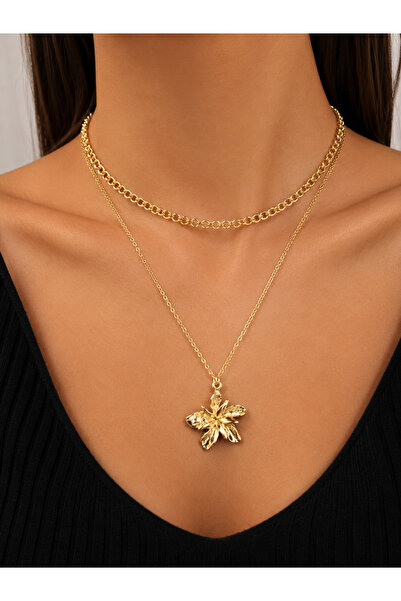 Uno Di Famiglia Double Row Necklace, Elegant Flower-Shaped Necklace, Chain Ne...