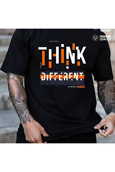 01THEONE Men'S Motivational "for Different" Graphic T-Shirt Black with Orange...