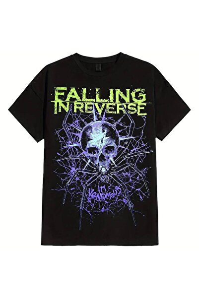 799 تي شيرت FALLING IN REVERSE بأكمام قصيرة ورسومات جمجمة باللون الأخضر النيو...