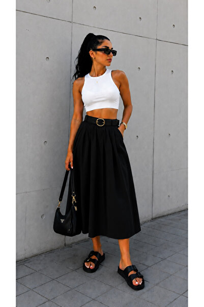 get crazy collection Women's Poplin Skirt with Belt and Pockets