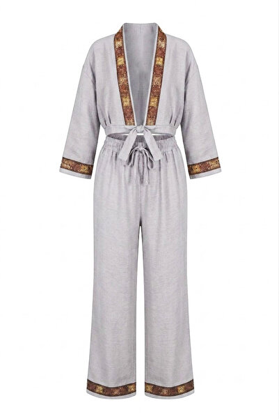 Noa&Noa Ethnic Patterned Striped Suit Gray