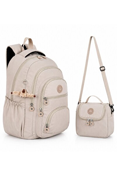 ÇANTAM GELSİN Set of 2 Crinkle Fabric School Backpack + Lunch Bag, with Monke...