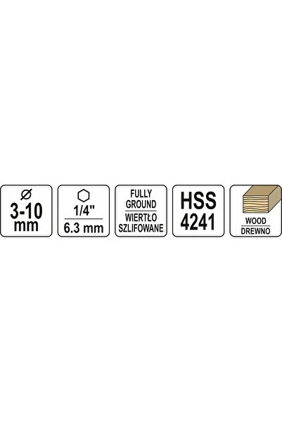 yato Burghie spiralate HSS pentru lemn, 3-10mm, cu prindere hexagonală, 7 bucăți