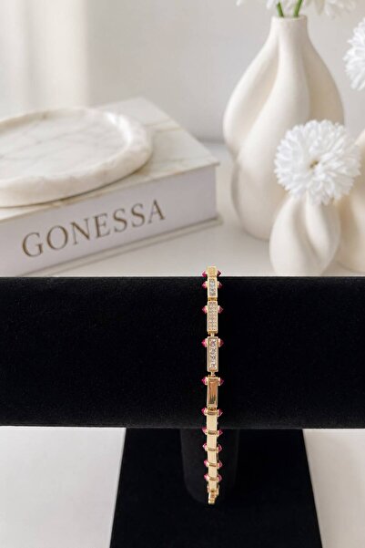 GONESSA Xp Pink Stone Detailed Gold Bracelet |   Xuping Non-Tarnish Bracelet
