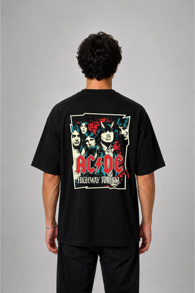 cesita Черна памучна тениска с щампа на музикална група AC/DC