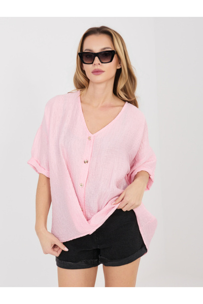 Italy Moda Women's Blouse, ITALY MODA, Viscose, Short Sleeve, Light Pink, mod...