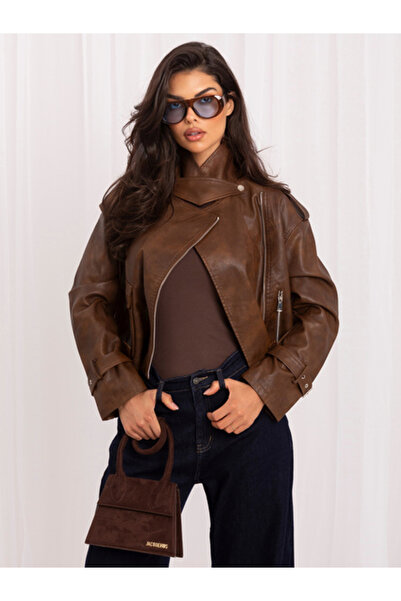 Italy Moda Women's Jacket, ITALY MODA, Polyurethane, Collared neckline, Brown...