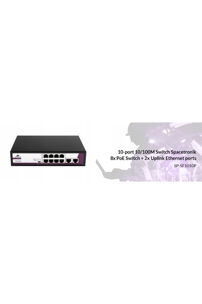 Spacetronik Switch 10 porturi 100Mbps 120W 8x porturi POE 2x Uplink SP-SF1010P