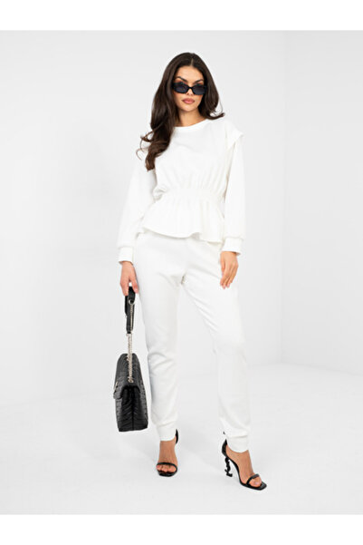 rue parıs Pantaloni Trening Dama Lunga, Mansete elastice, RUE PARIS, Ecru Cas...