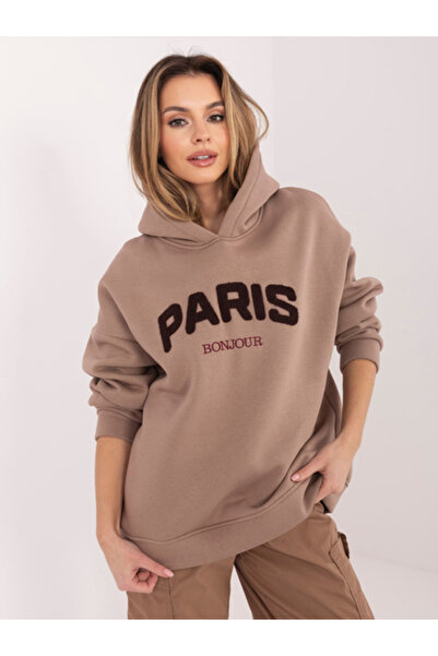 rue parıs Women's Sweatshirt, RUE PARIS, Cotton, Long Sleeve, Dark Beige, mod...