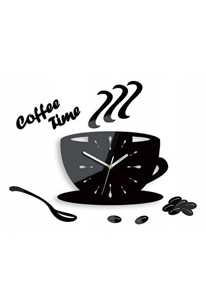 ModernClock Ceas de perete adeziv modern, cană de cafea neagră, pentru bucătă...