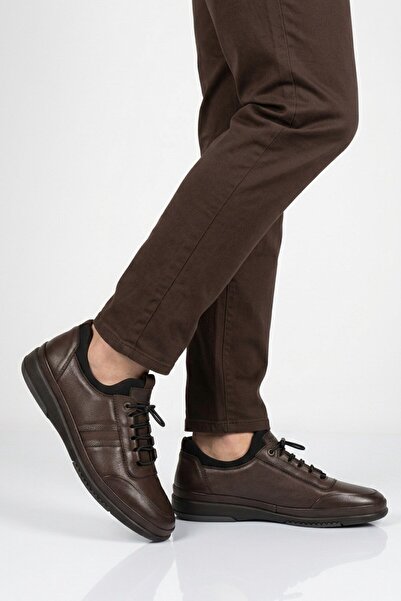 KOMCERO Coffee Printed Genuine Leather Men's Casual Shoes
