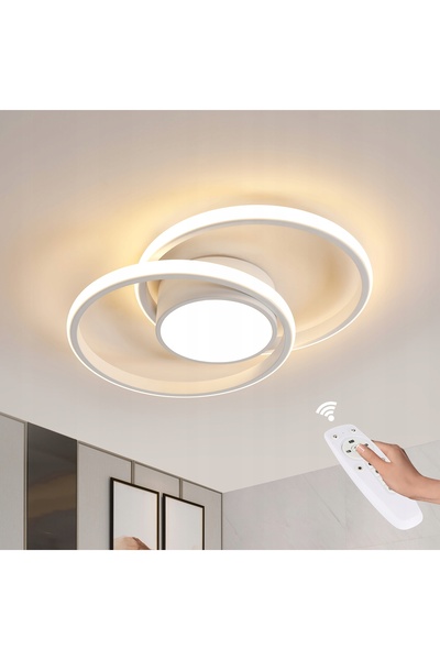 Goeco Plafonieră LED modernă, albă, pentru living, dimmerabilă, cu telecomand...
