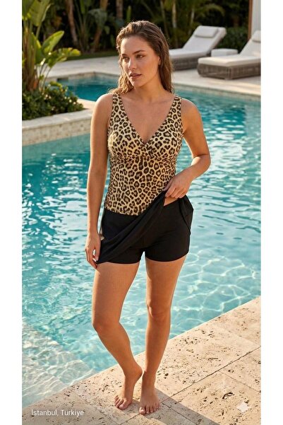 mikam 2-Piece Shorts Skirt Leopard Tankini Swimsuit Set
