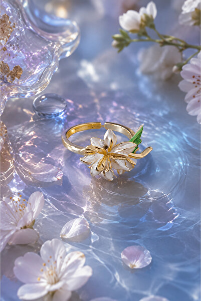Sylvera Shop White Orchid Special Design Ring - Adjustable (Gold Color)