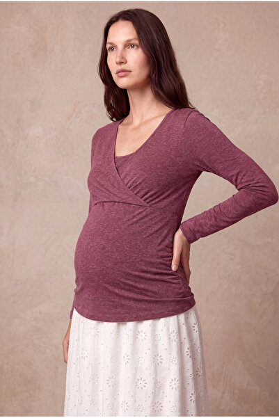 WESTMARK LONDON Maternity Burgundy Melange Double-Breasted V-Neck Long Sleeve...