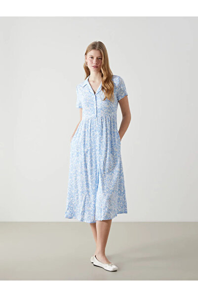 LC Waikiki Blue Floral Women's Shirt Dress
