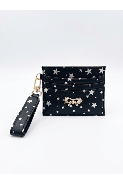 H&D COLLECTİON Women's Bow Detailed Shiny Faux Leather Card Holder with Keychain