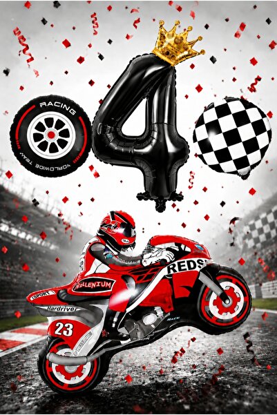 SİNDA Motosikletli Yarış Temalı Doğum Günü Partisi Seti - Motosiklet -Teker-D...