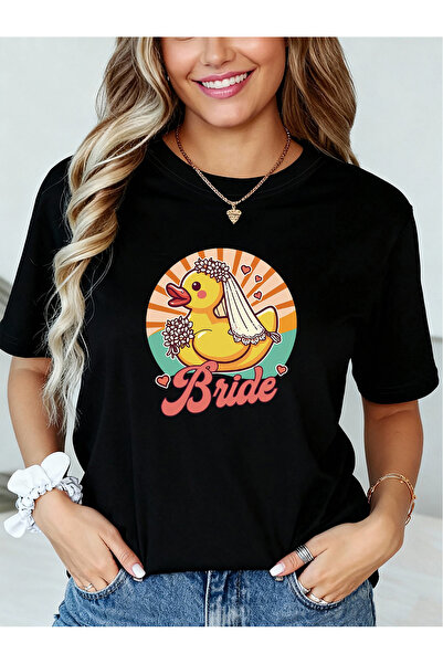 45 BPM Bride Rubber Duck Letter Print T-shirt | Short Sleeve Crew Neck Casual...