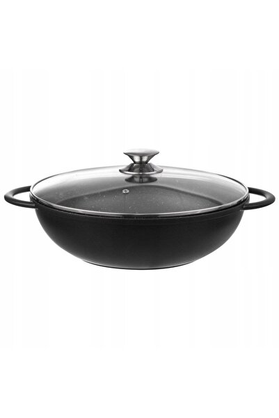 Orionis Tigaie Wok Granitată Adâncă cu Capac de Sticlă Gaz Inducție ORION 32 cm