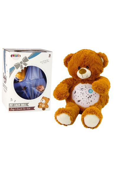 LeanToys Ursuleț de pluș adormit cu lumini, sunete, mod noapte și zi, maro
