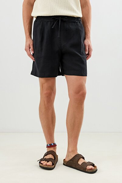 Antioch Black Lyocell Blend Pleated Shorts