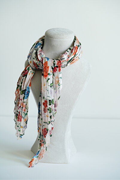 EZG Floral Çiçek Tasarımlı Pileli Fular / Bandana / Çanta Aksesuarı (50x50 cm)