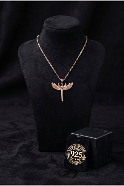 Roza Silver 925 Ayar Zirkon Taşlı Rose Mikail Kılıcı Gümüş Kolye